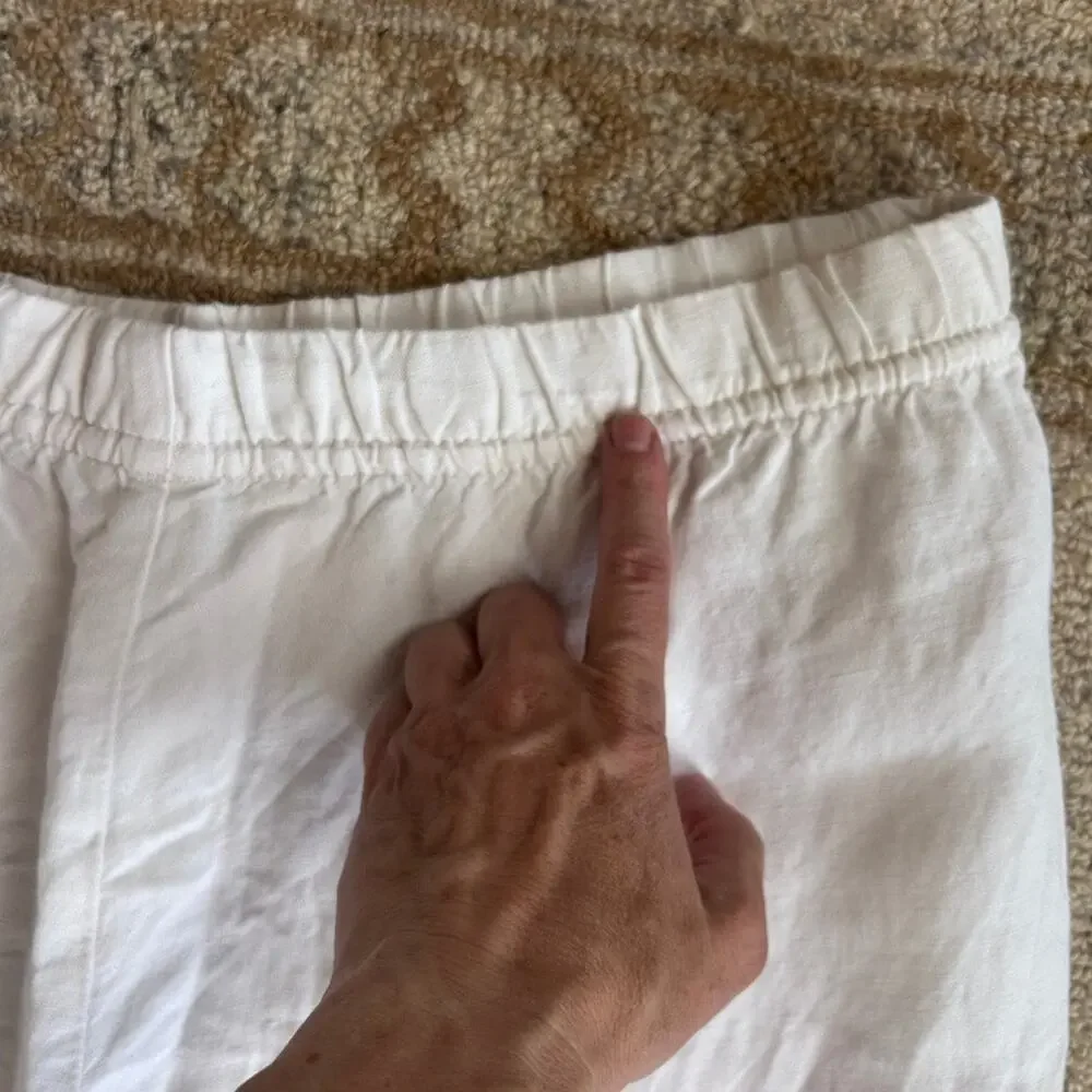 Wide Leg Pull On Tie Waste Linen Pants Pockets Lightweight Capsule White Women M